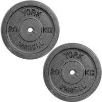 York 2 x 20kg Black Cast Iron 1Inch Plates
