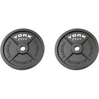 York 2 x 25kg Hammertone Cast Iron Olympic Weight Plates