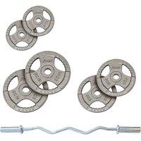 Fuel Fitness 44kg Olympic Tri Grip Cast Iron Weight Set with EZ Curl Bar