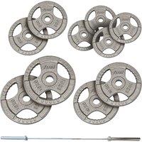 Fuel Fitness 90kg Olympic Tri Grip Cast Iron Weight Set with 7ft Bar