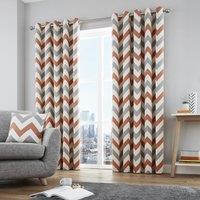 Chevron Ready Made Eyelet Curtains Terracotta