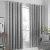 Fusion Strata Woven Dimout Ready Made Eyelet Curtains Silver
