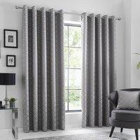 Oriental Ready Made Eyelet Curtains Silver