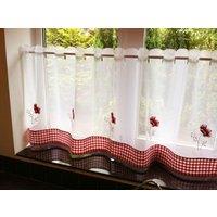 Poppies Ready Made Single Voile Curtain White Red
