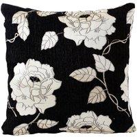 Chenille Rose Filled Cushion 45cm x 45cm Black