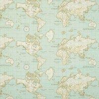 Maps Fabric Duck Egg