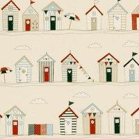 Beach Huts PVC Fabric Blue