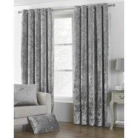 Paoletti Verona Crushed Velvet Lined Ready Made Eyelet Curtains Silver