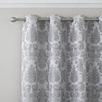 Catherine Lansfield Damask Jacquard Ready Made Eyelet Curtains Silver 66x90