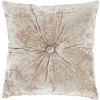 Catherine Lansfield Crushed Velvet Diamante Button Filled Cushion 45cm x 45cm Natural