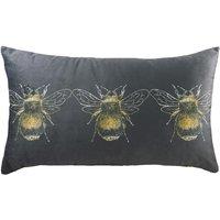Evans Lichfield Gold Bee Velvet Boudoir Filled Cushion 30cm x 50cm Grey