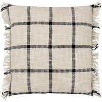 Yard Beni Check Fringed Filled Cushion 45cm x 45cm Natural Black