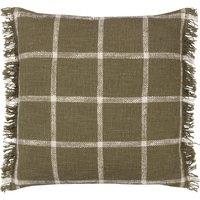 Yard Beni Check Fringed Filled Cushion 45cm x 45cm Moss Natural