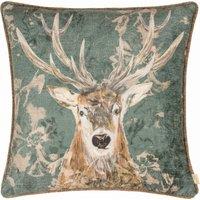 Evans Lichfield Avebury Stag Piped Filled Cushion 43cm x 43cm Petrol