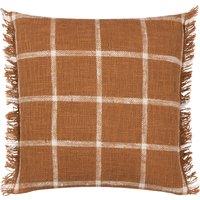 Yard Beni Check Fringed Filled Cushion 45cm x 45cm Ginger Natural