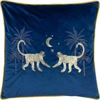 Wylder Tropics Dusk Monkey Embroidered Filled Cushion 50cm x 50cm Navy