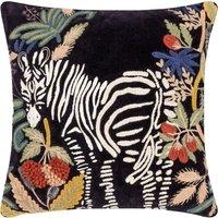 Wylder Exotic Zebra Embroidered Velvet Filled Cushion 50cm x 50cm Midnight