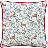 Festive Reindeer Repeat Piped Filled Cushion 43cm x 43cm Scarlet