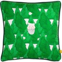 Hide And Seek Santa Printed Piped Velvet Filled Cushion 43cm x 43cm Green