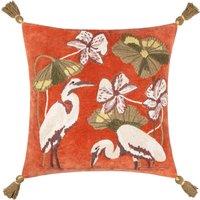 Wylder Tropics Kushiro Embroidered Velvet Filled Cushion 50cm x 50cm Coral