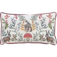 Evans Lichfield Mirrored Hare Watercolour Printed Piped Filled Cushion 30cm x 50cm Burgundy