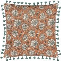 Paoletti Salisa Floral Cotton Velvet Filled Cushion 50cm x 50cm Rust
