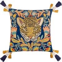 Wylder Tropics Regal Leopard Embroidered Velvet Filled Cushion 50cm x 50cm Royal Blue