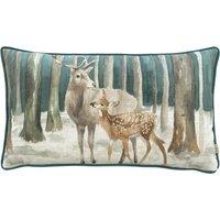 Evans Lichfield Stag Scene Piped Velvet Filled Cushion 30cm x 50cm Teal