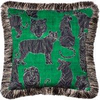 Furn Wildcat Velvet Fringed Filled Cushion 45cm x 45cm Jungle Green