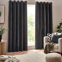 Yard Heavy Chenille Velvet Ready Made Eyelet Curtains Charcoal