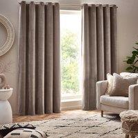 Yard Heavy Chenille Velvet Ready Made Eyelet Curtains Greige