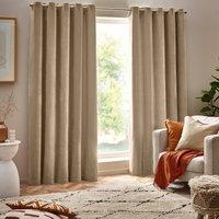 Yard Heavy Chenille Velvet Ready Made Eyelet Curtains Natural