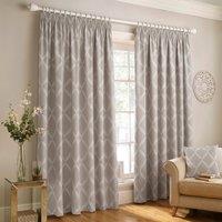 Paoletti Olivia Lattice Embroidered Ready Made Pencil Pleat Curtains Grey