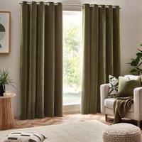 Yard Heavy Chenille Velvet Ready Made Eyelet Curtains Olive