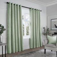 Curtina Textured Chenille Ready Made Blackout Eyelet Curtains Green