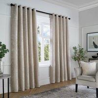 Curtina Textured Chenille Ready Made Blackout Eyelet Curtains Natural