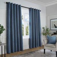 Curtina Textured Chenille Ready Made Blackout Eyelet Curtains Navy