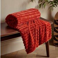Catherine Lansfield Cosy Ribbed Faux Fur 130x170cm Throw Burnt Orange
