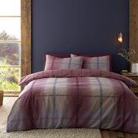 Catherine Lansfield Brushed Cotton Melrose Tweed Check Reversible Duvet Cover Bedding Set Plum