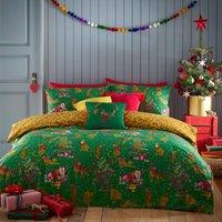 Purrfect Christmas Festive Junior Childrens Bedding Green Gold