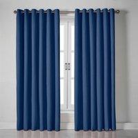 Linen Look Blackout Ready Made Eyelet Curtains Blue