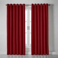 Linen Look Blackout Ready Made Eyelet Curtains Red