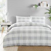 Fusion Seersucker Gingham Duvet Cover Bedding Set Silver