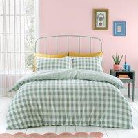 Catherine Lansfield Seersucker Gingham Check Duvet Cover Bedding Set Green