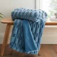 Bianca Carved Faux Fur 150cm x 200cm Throw Blue