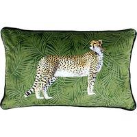 Cheetah Forest Velvet Boudoir Filled Cushion 30cm x 50cm Green