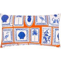 Frieze Abstract Boudoir Outdoor Filled Cushion 30cm x 50cm Coral Blue