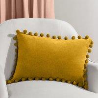 Dora Velvet Pom Pom Boudoir Filled Cushion 30cm x 50cm Ochre