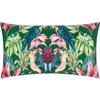 Kali Birds Exotic Boudoir Outdoor Filled Cushion 30cm x 50cm Dark Green