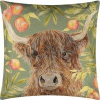 Grove Highland Cow Outdoor Filled Cushion 43cm x 43cm Olive